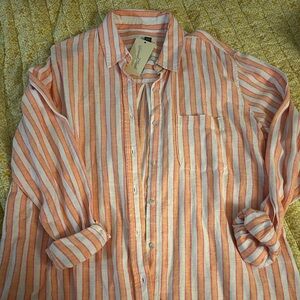Universal Thread Orange & White Striped Casual Button-Down Shirt